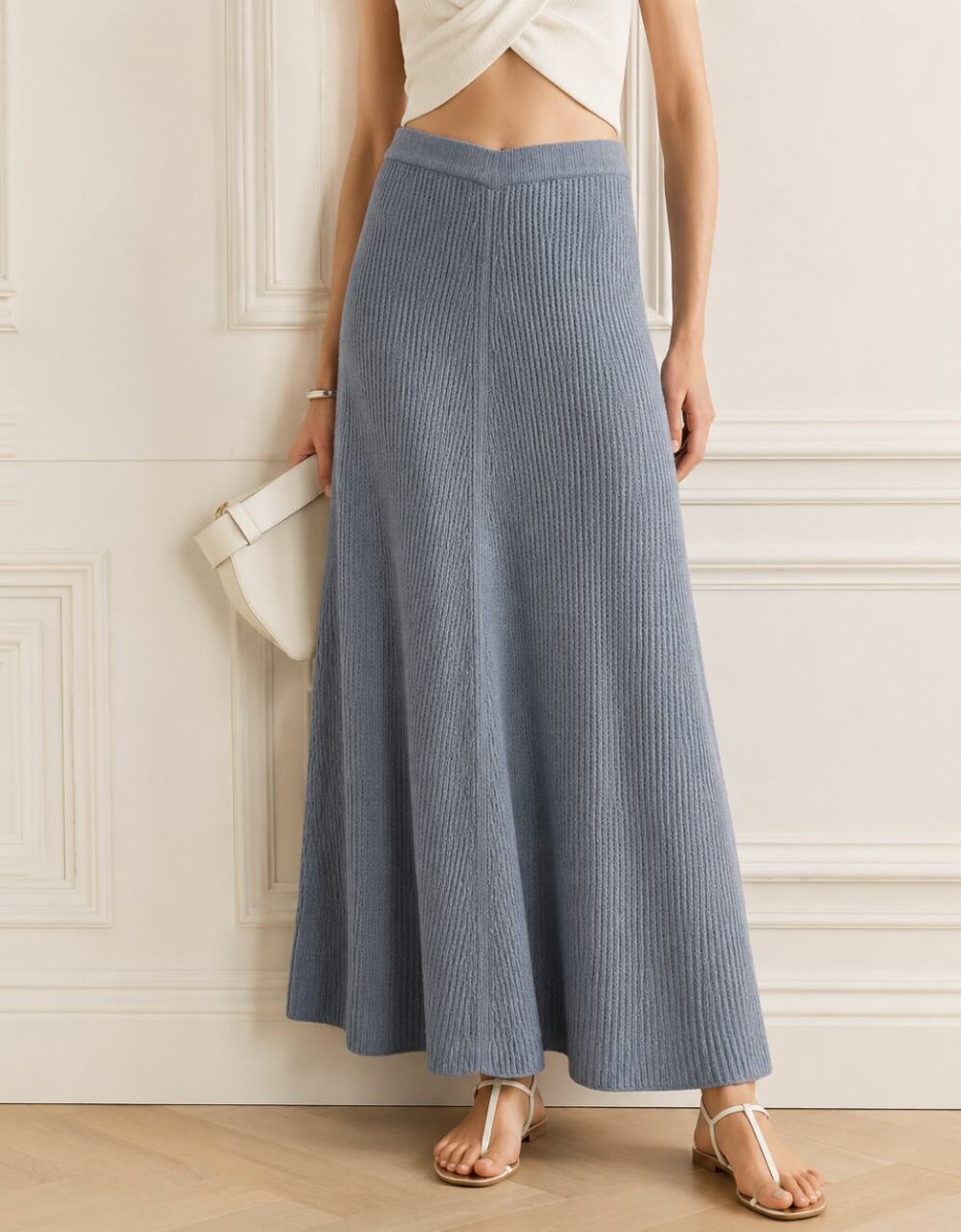 Joseph | Egyptian Cotton Skirt in Powder Blue Cotton Knit Midi Maxi S